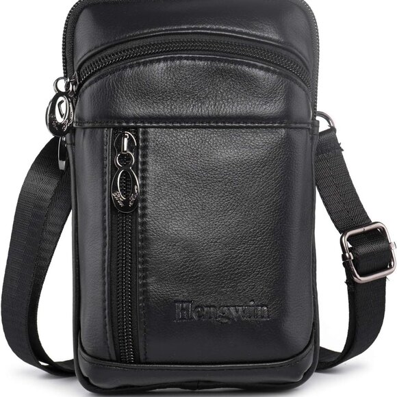 Small Leather Crossbody Shoulder Bag Men Belt Clip Phone Holster Case Belt Loop - Picture 1 of 6